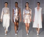 4 women from Charlie May's Spring and Summer 2014 collection all wearing silver metallic inspired outfits.