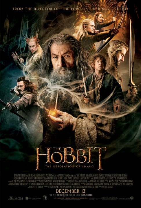 A poster from the film The Hobbit: The Desolation of Smaug, including all characters.