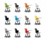 A picture of 12 Steelcase Node chairs in a variety of colours.